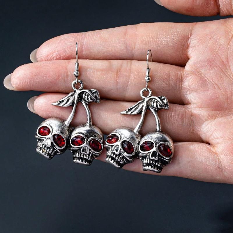 1 Pair Gothic Punk Style Cherry Skull Dangle Earrings, Skeleton Ghost Earrings Suitable for Women To Wear on Halloween