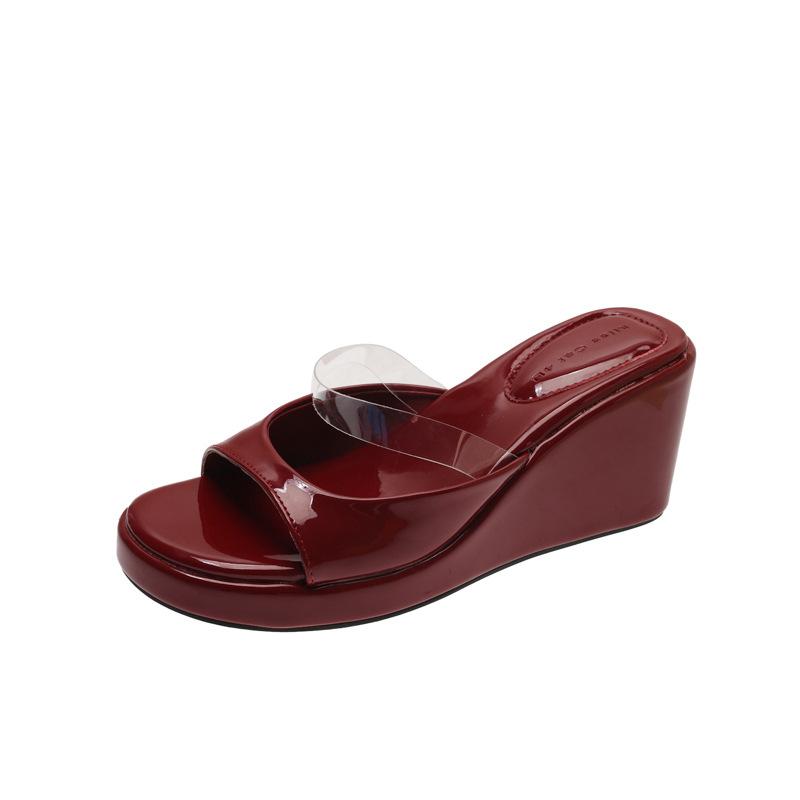 Transparent Word with Wedge Heel Sandals for Women's Summer Wear New Year's New Thick-soled Height-increasing and Thin Versatile Temperament Sandals