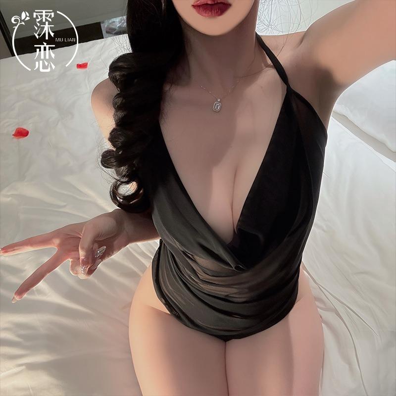 Sex Underwear Sexy Pure Desire Mesh Flirting Swinging Collar Belly Pocket Uniform Perspective Temptation Small Breasts Show Big