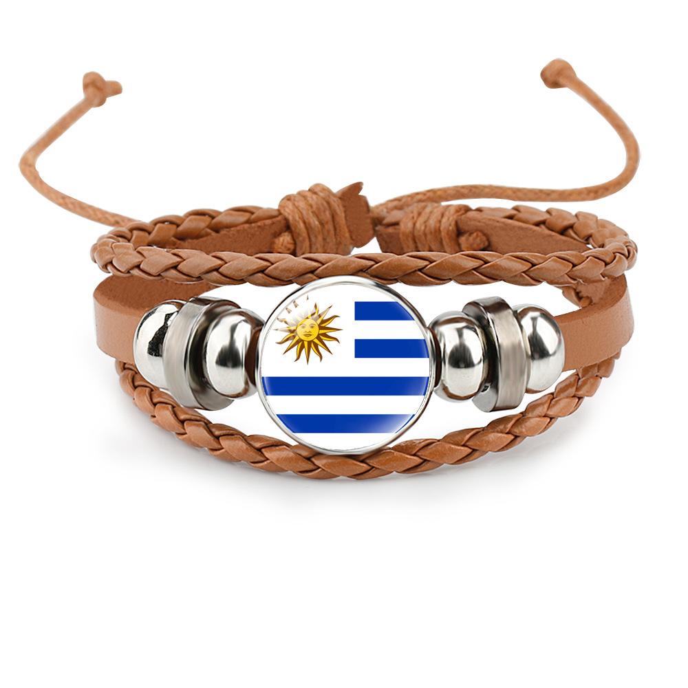 World Cup Leather Bracelet National Flag Soccer Match Souvenir  Adjustable Cowhide Woven Bracelet for Men Women,Sports  Fan Accessories