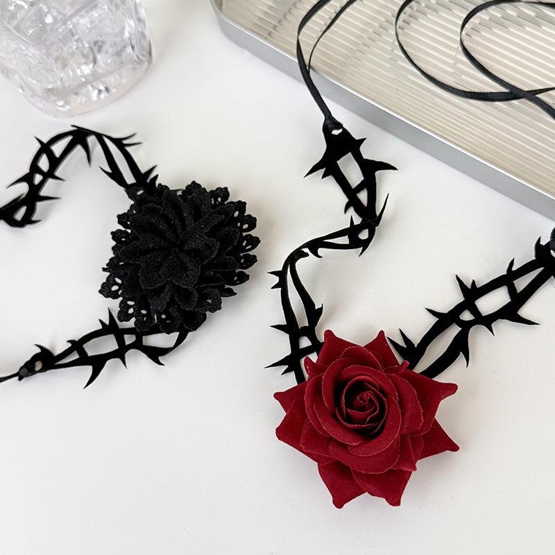 Gothic Dark Rose Thorn Choker Neck Collar Women Halloween Party Photoshoot Retro Dark Style Dress Matching Neck Jewelry for Her