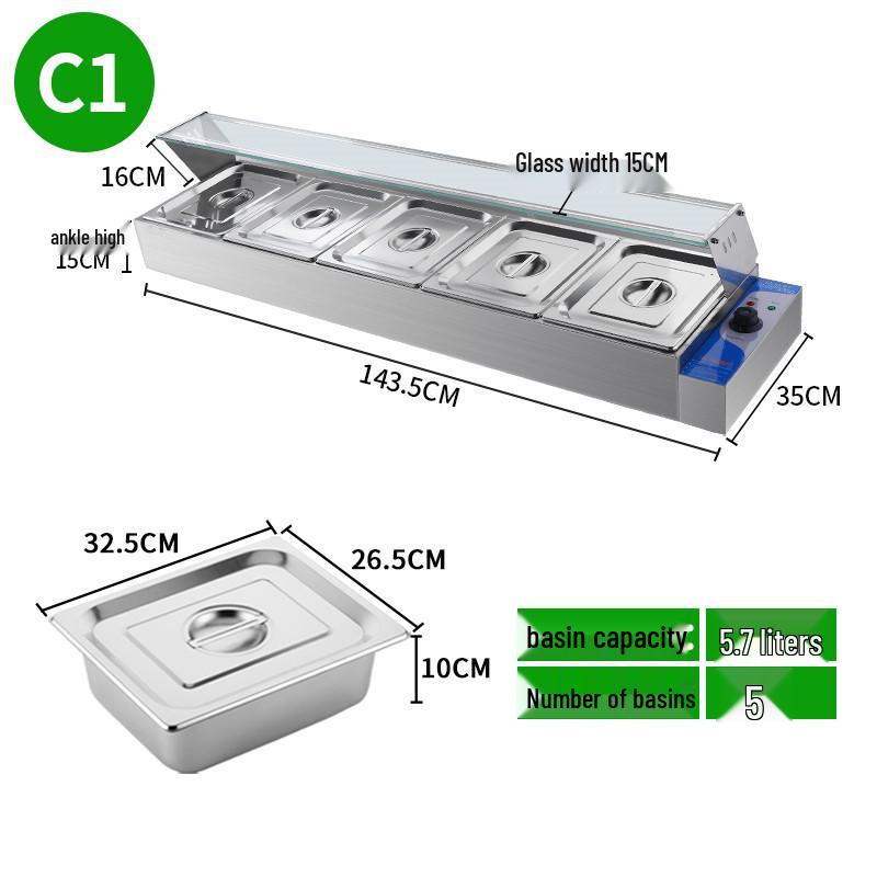 Stainless Steel Insulated Electric Bain Marie with Glass Cover and Temperature Control for Food Display and Warming