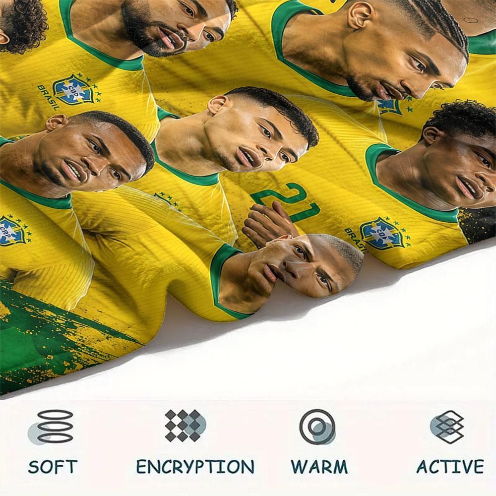 1PC Brazil National Football Team Patterned Flannel Blanket Suitable For All Seasons for Home Decor Warmth and Comfort Gifts Holiday Present
