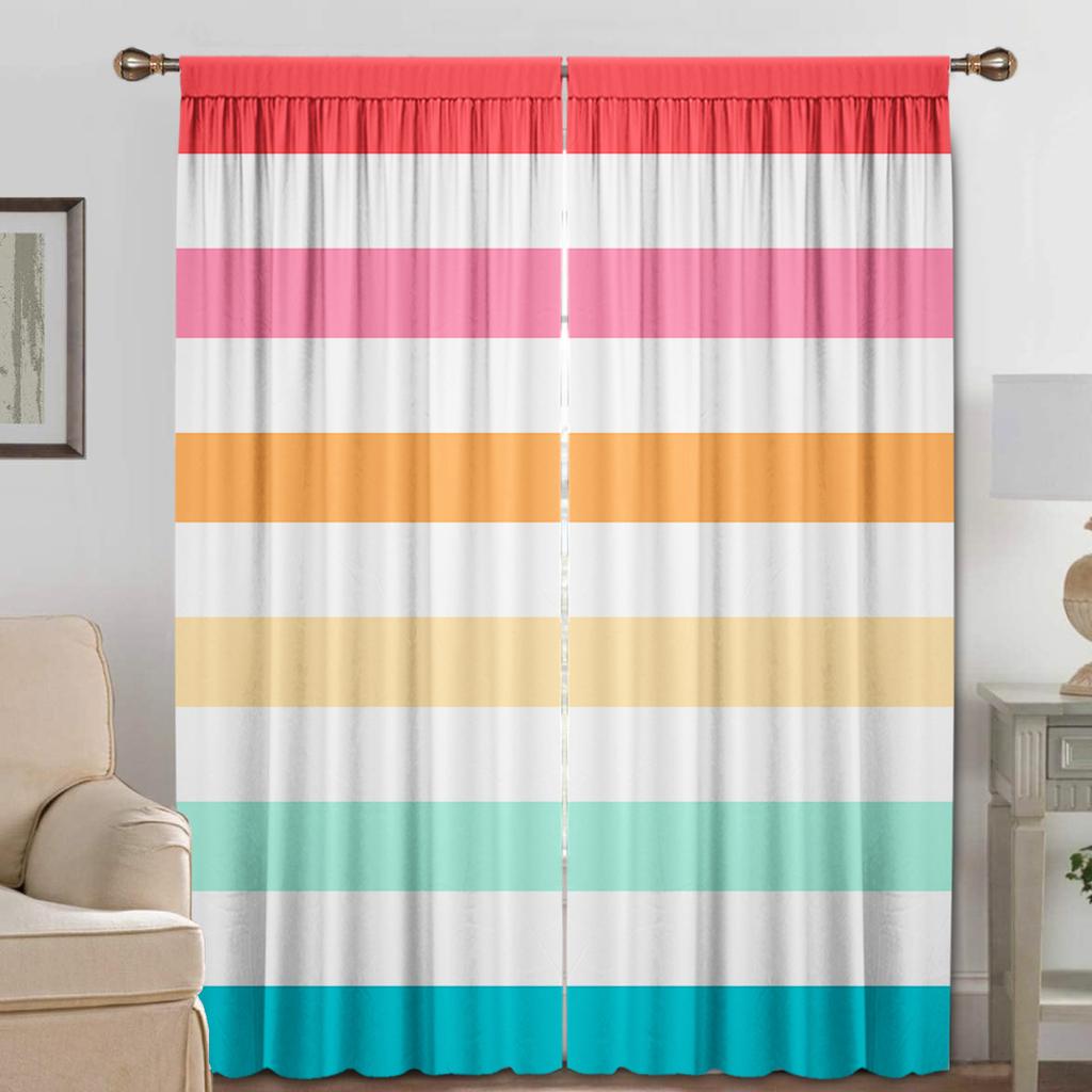 2 Stück Heimdekorationsvorhänge mit farbenfrohen geometrischen Mustern und Stangentaschen, Küche, Café, Wohnzimmer, Balkon, Garten