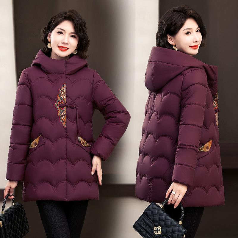 

Пуховик средней длины 2025 новый женский осенне-зимний пуховик утолщенный вышитый пуховик XXXXL
