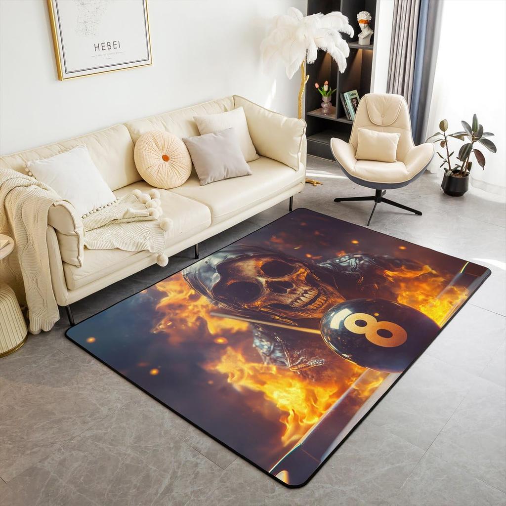 Billiard Balls Large Area Rug 5x7 Billiard Cue Living Room Rug | Pool Balls for Pool Table Rugs for Bedroom, Billiards Pool Cue Carpet Indoo
