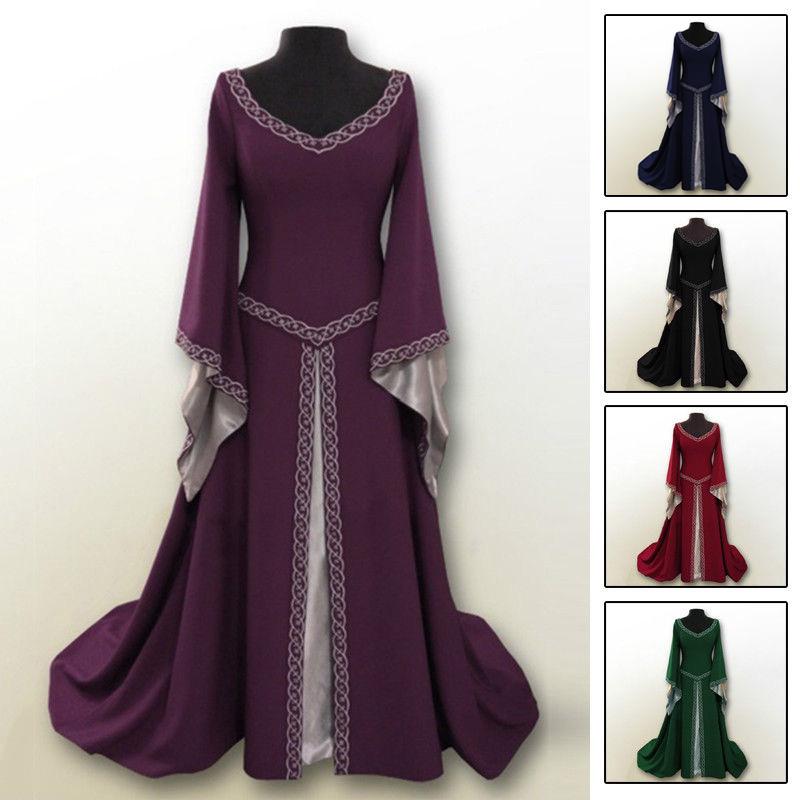 Womens Medieval Renaissance Vintage Gown Dress Halloween Party Cosplay Costume
