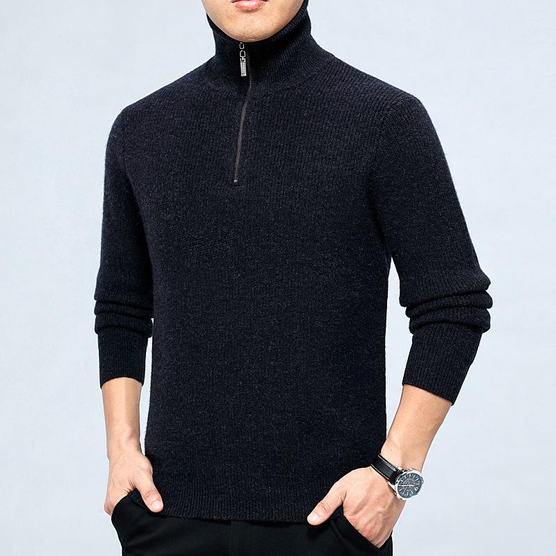 Men's Autumn/Winter Half-High Neck Cashmere Sweater - Fashionable Long-Sleeve Thick Knit Jumper