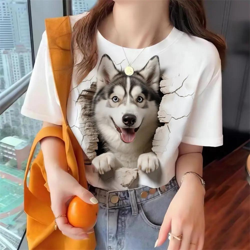 Dámské tričko s potiskem roztomilých zvířátek, oversized tričko, populární oblečení, dámské oblečení, trička s krátkým rukávem, halenky, topy