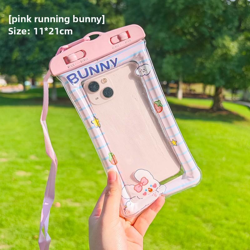 

Touchscreen-compatible Cute Dustproof Sealed Waterproof Pouch for Mobile Phones Pink Running Bunny