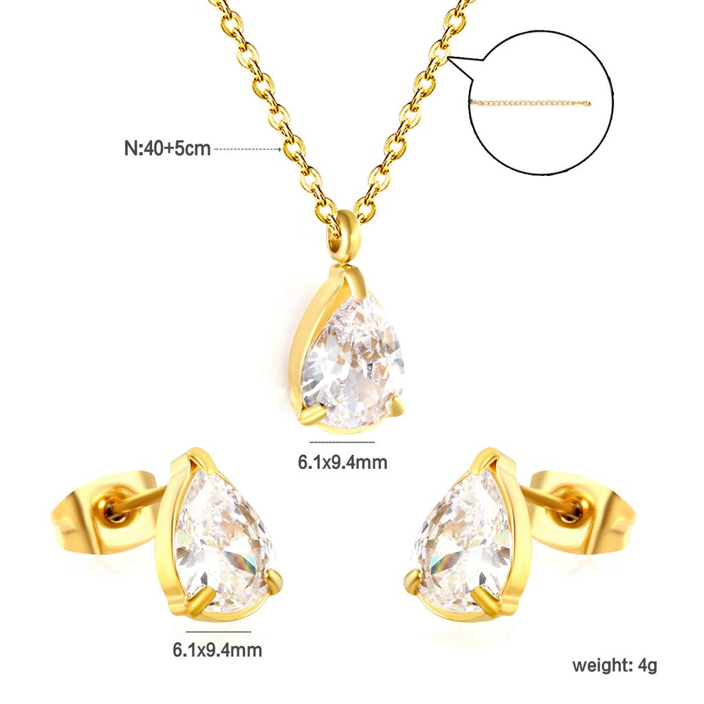 Square White Zircon Earrings And Necklace Set Classic Versatile Women's Jewelry Fade Resistant