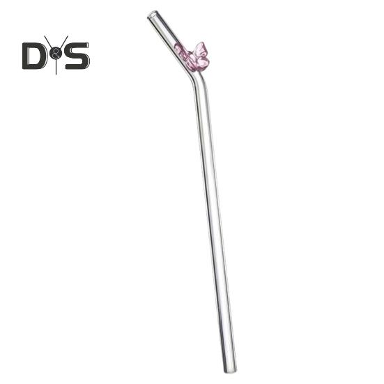 Glass Reusable Straw Colorful Butterfly Design Glass Straw Heat-Resistant Transparent Borosilicate Straws