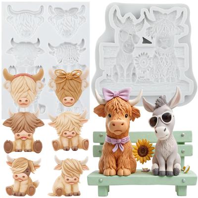Moldes de Silicona Vaca Yak Ganado de las Tierras Altas Escocesas Molde de Fondant Herramientas para Decorar Pasteles Adorno para Cupcakes Caramelo de Chocolate Artesanal Pasta de Goma Arcilla Polimérica