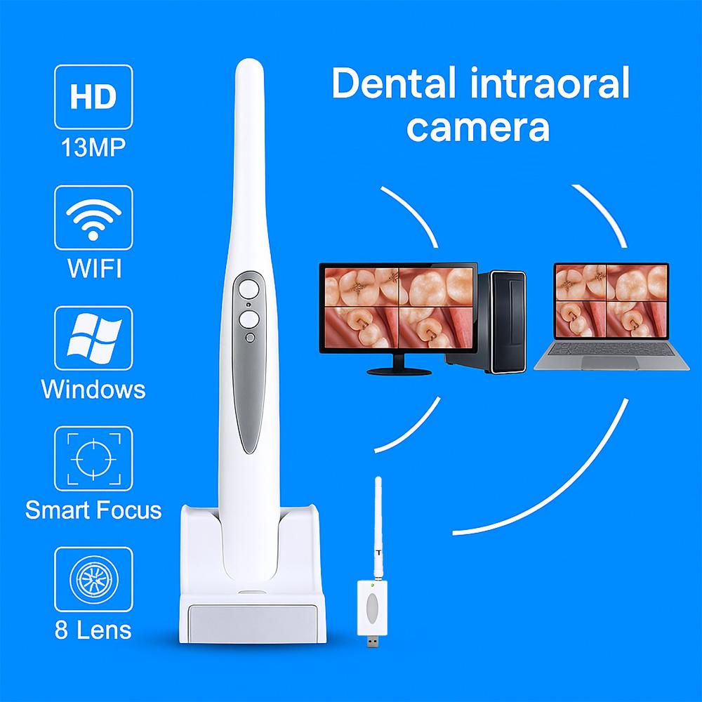

Стоматологическая интраоральная камера Автофокус 1080p Высокое разрешение Wifi Эндоскоп Беспроводная 13МП Зубная интраоральная камера для компьютера белый