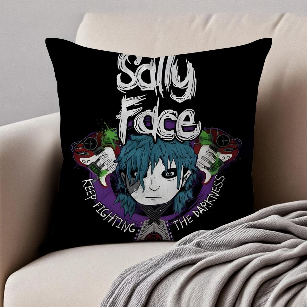 Eerie Indie American Video Game SSally Face Cushion Cover Pillowcase Antidustmite Invisible Zipper Short Plush Sofa Cushion