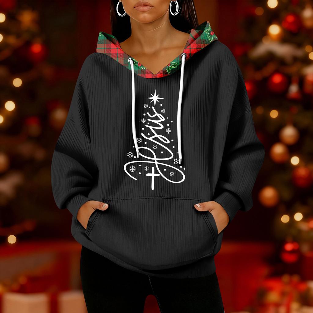 Pulover de damă la modă, casual, cu imprimeu de Crăciun, cu mâneci lungi