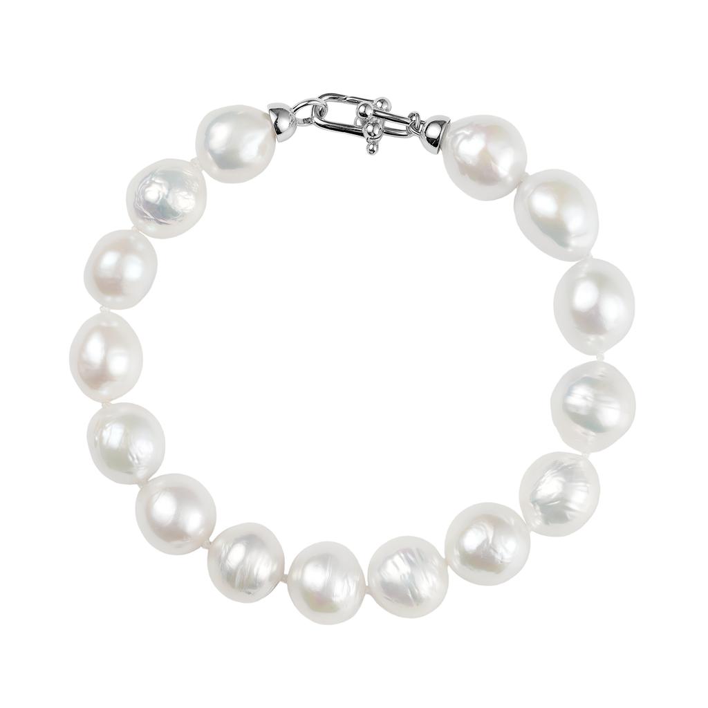 Caressa Simple Style S925 Silver AAA Grade White Natural Baroque Pearl Minimalist Bracelet
