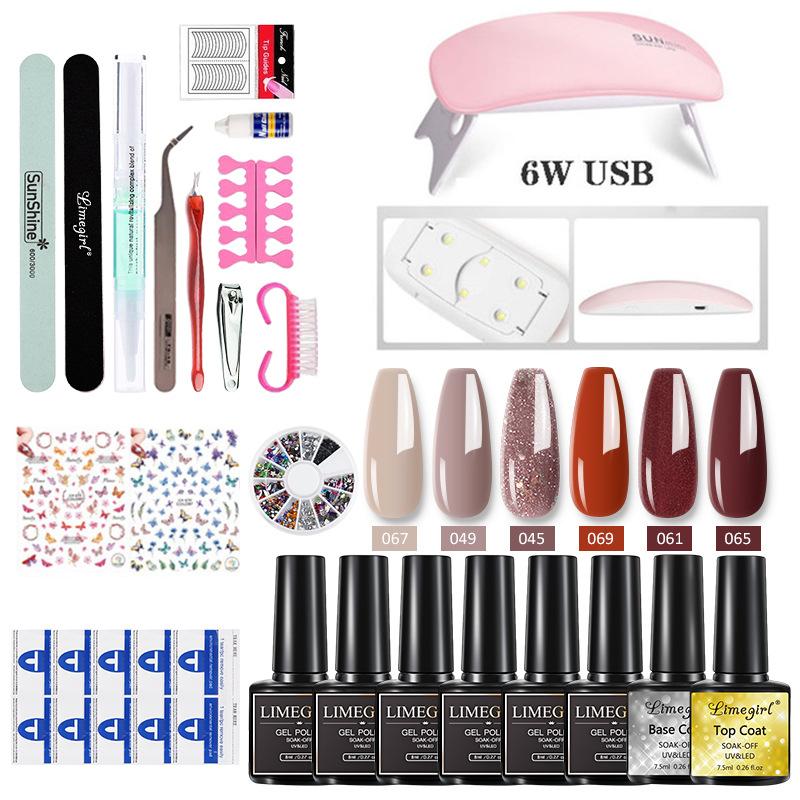 Limegirl Gel Polish Kit with UV Light Nail Art Tools Stickers Decals DIY Set Quick Dry Long Lasting Gift