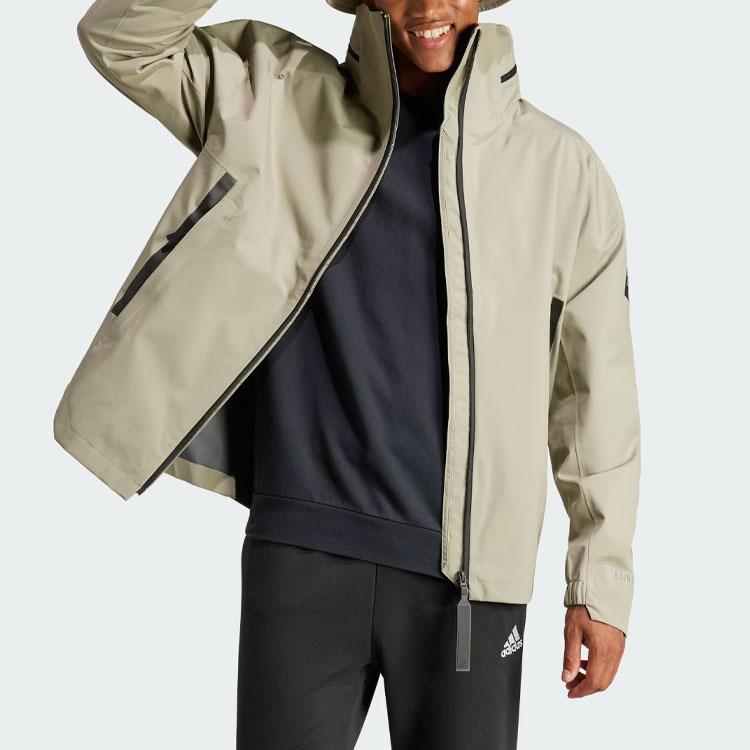 Adidas Myshelter Rain.Rdy Jacket Color Block Hidden Hooded Long Sleeve Jacket Men Jacket Pebble-Grey IP5571