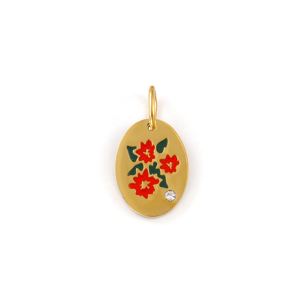 1 Piece 304 Stainless Steel Birth Month Flower Charms Enamel Oval Flower Clear Cubic Zirconia Pendants DIY Necklace 20mm X 11mm