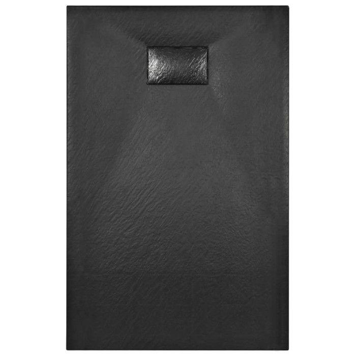 VidaXL Bac de Douche Receveur de Douche Rectangulaire Salle de Bain Maison Intérieur Trou de Drain Standard de 9 cm SMC Noir 144781