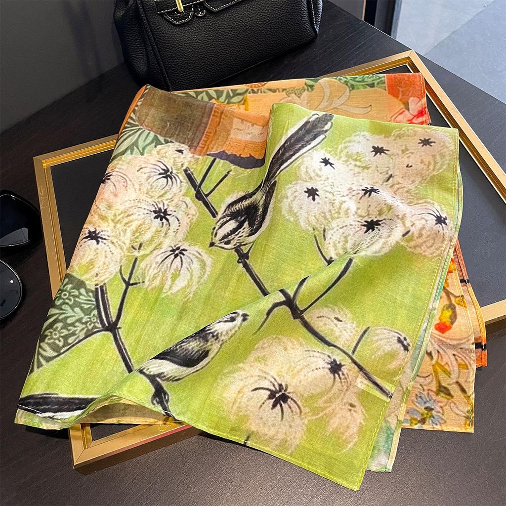 1116 Summer a Variety of Hot-selling Classic Versatile Polka Dot Floral Printing Silk Scarf Thin Sunscreen Silk Cotton Square Scarf