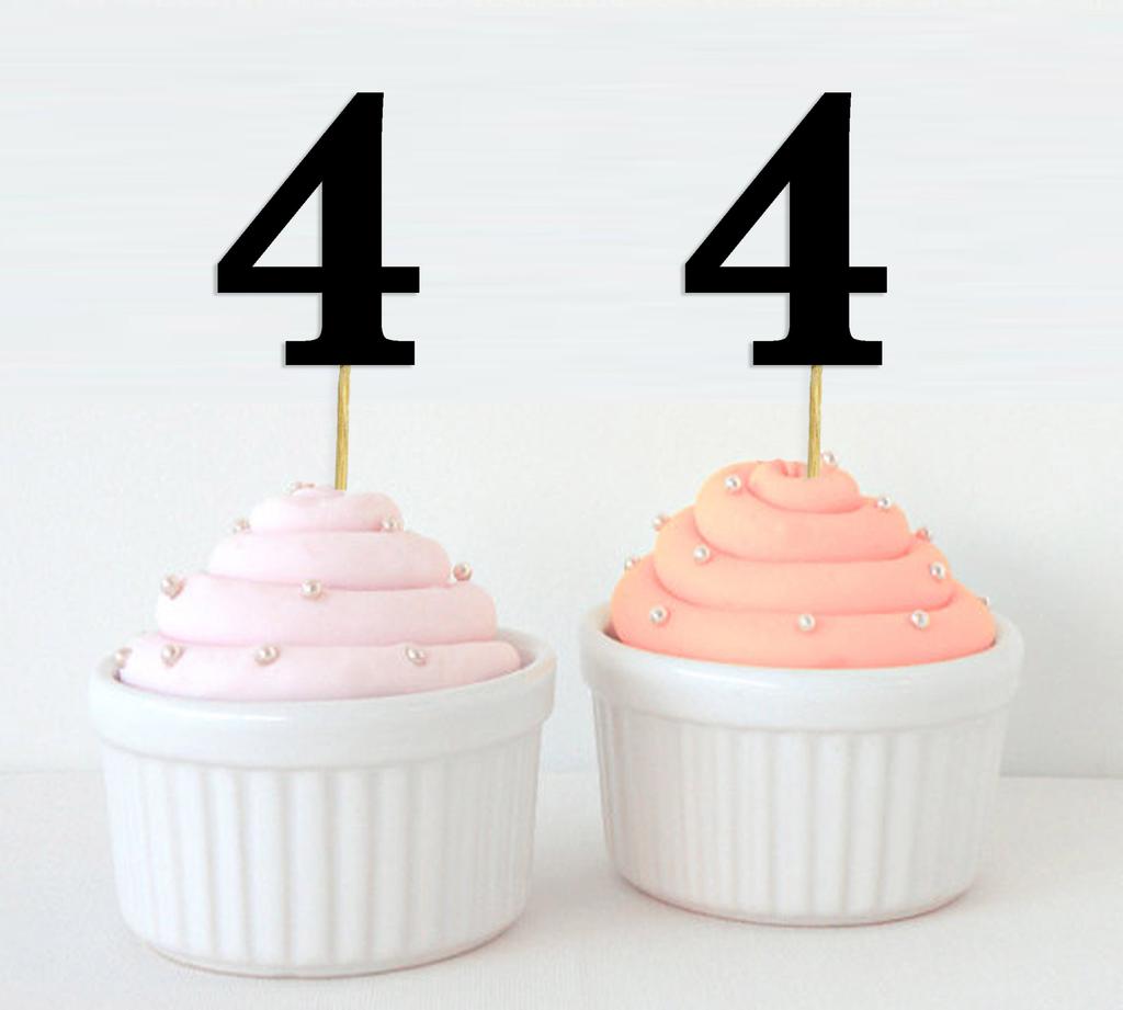 Darling Souvenir| Number 4 Birthday Year Cupcake Toppers| Birthday  Anniversary Party Dessert Decorations - Pack Of