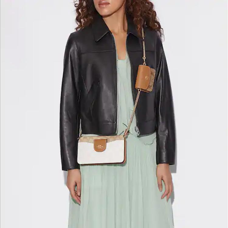New COACH Canvas With Smooth Leather Combo Bag, Small Card Holder, 2 In 1 Crossbody Bag Trumpets Women's CA843-IMRFI