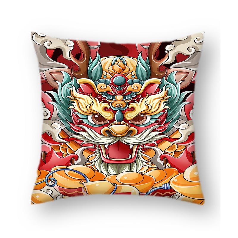 New Year's Short Plush Year of Dragon Mascot Cushion Pillow Chinese Style National Trend Congratulations On Making A Fortune Pillow Pillow Cover