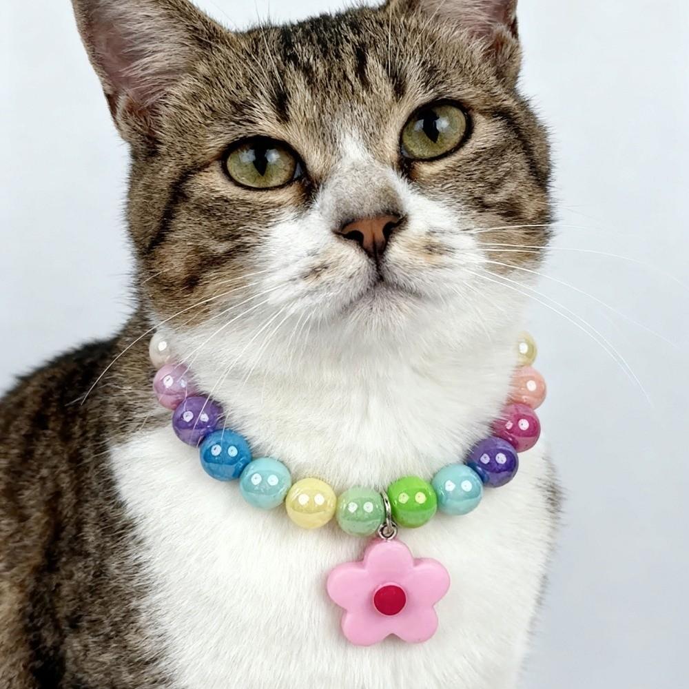 Adjustable Beaded Cat Necklace Flower Pendant Dog Cat Pet Collar Pet Costume Accessories
