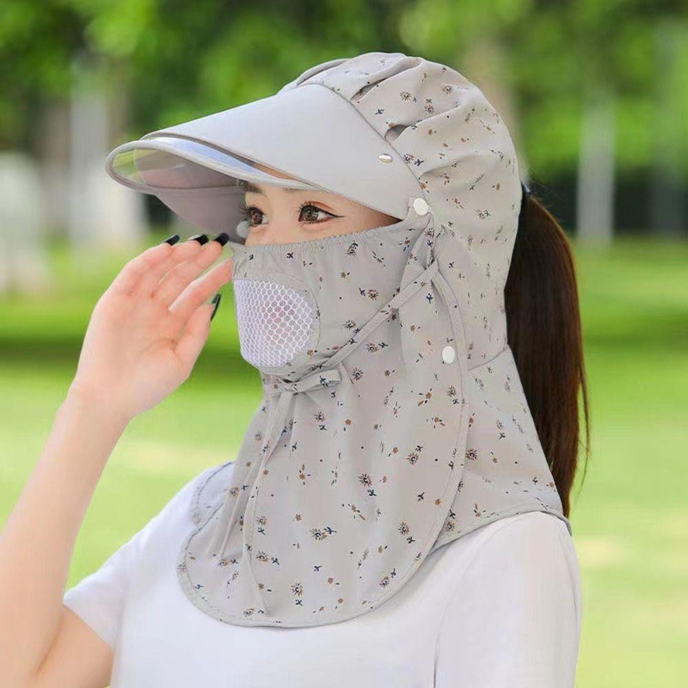 Floral Print Women Fisherman Hat Big Brim Picking Tea Hat Fashion Face Covering Sunhat  Face Shield