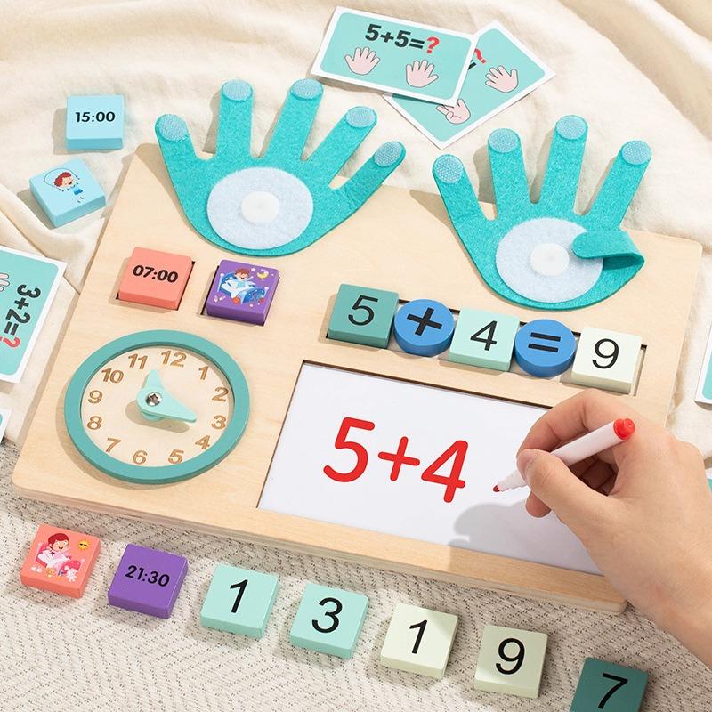 Wooden Finger Numbers Counting Stick Math Toy Kids Early Educational Palm Learning Board Aids