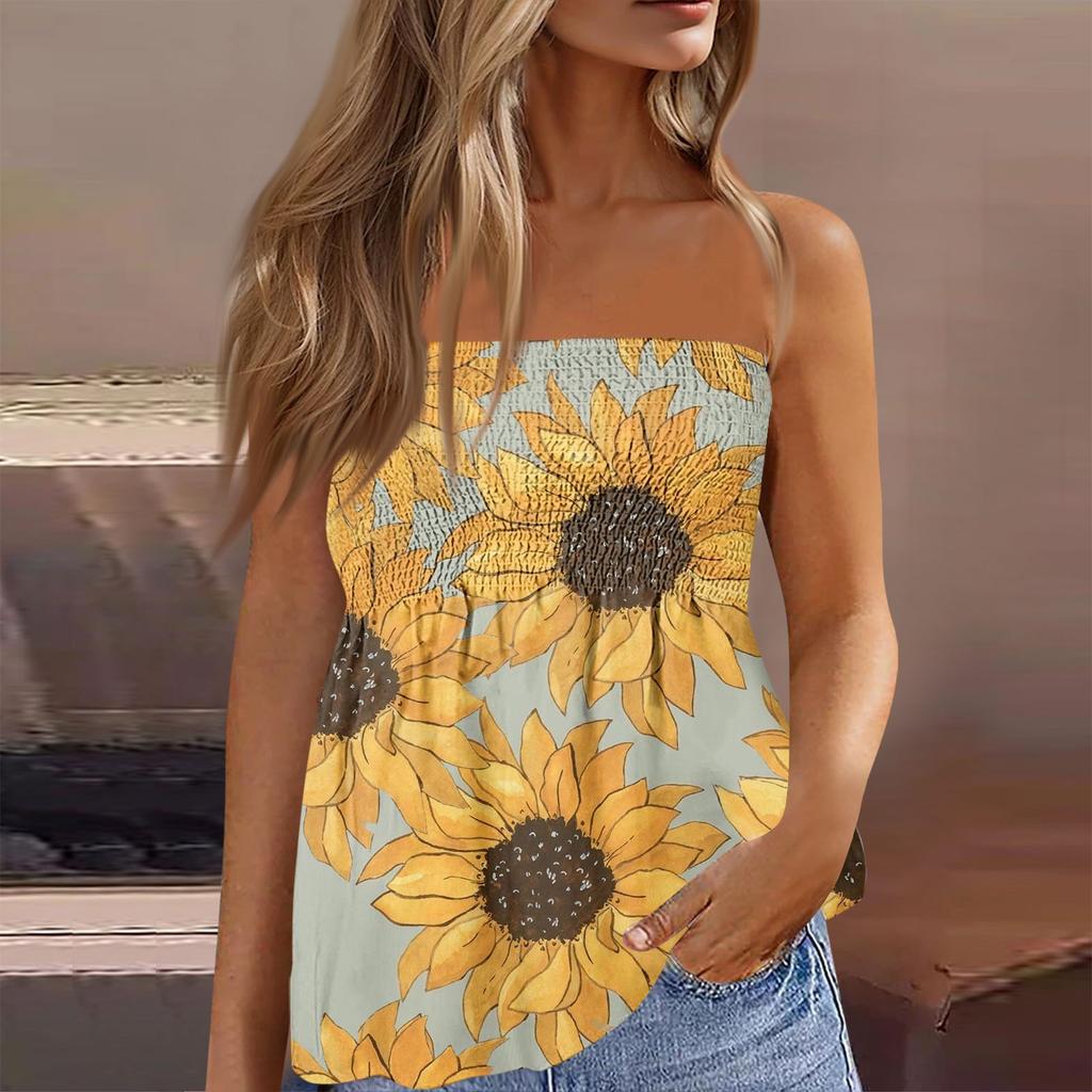2024 Tube Tops For Women,Cute Sexy Off Shoulder Print Sleeveless T-Shirt