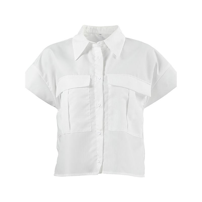 

Fashion Blouses Tooling Style 2025 Summer Casual White Short Sleeve Stylish Easiest for Match Tops White M