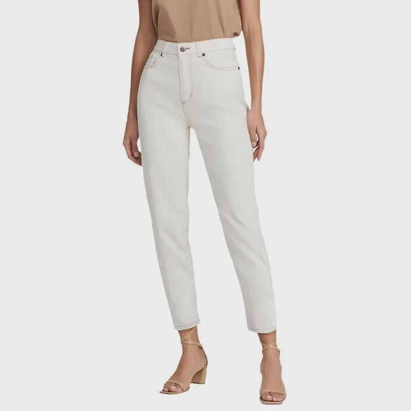 Yellow Floral High-Waist Slim Light Apricot Denim Nine-Point Jeans for Women - 2025 European & American Spring Style.
