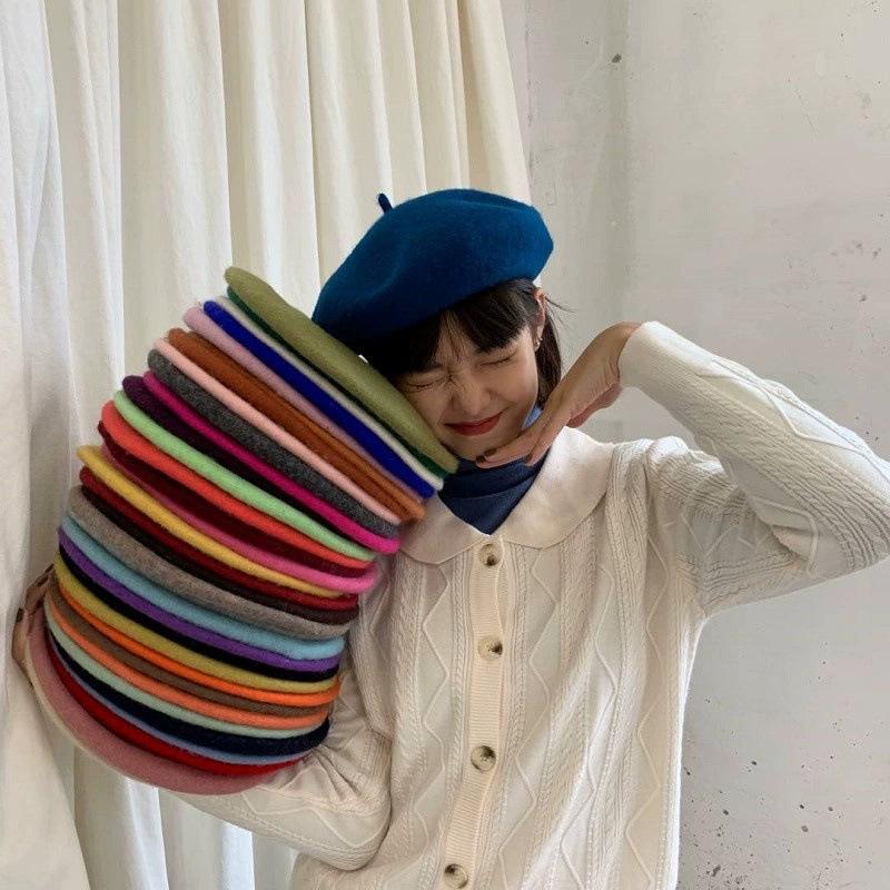 Women Wool Berets French Artist Style Warm Winter Beanie Hat Retro Plain Beret Solid Color Elegant Lady All Matched Autumn Caps