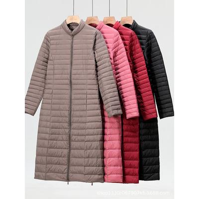 Woman's Ultra Light Down Jackets Stand Collar Slim Knee Length White Duck Down Coats Women Down Parkas Lady Overcoats