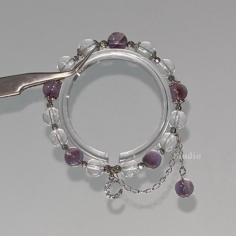 Handgemaakte Natuurlijke Amethist Armband 18 Kralen 10mm Geometrische Stijl Boho Dames Sieraden Met Witte Kristal Accenten