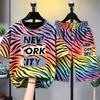 Fashion Colorful Zebra Stripe Letter Printed Men's T-shirt and Shorts 2 Piece Set Summer Home Outdoor Casual Outfit for Men's and Women's T-shirt Set