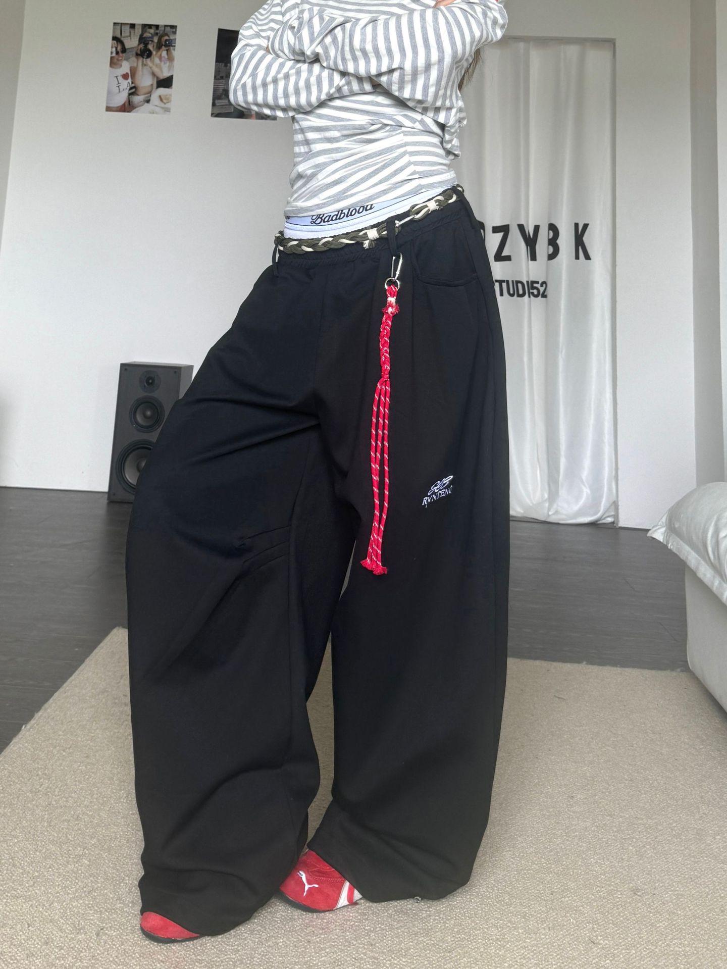 

American Retro Hip Hop Jazz Dance Waist Rope Sweatpants - Casual, Loose, Versatile Sport Pants Large