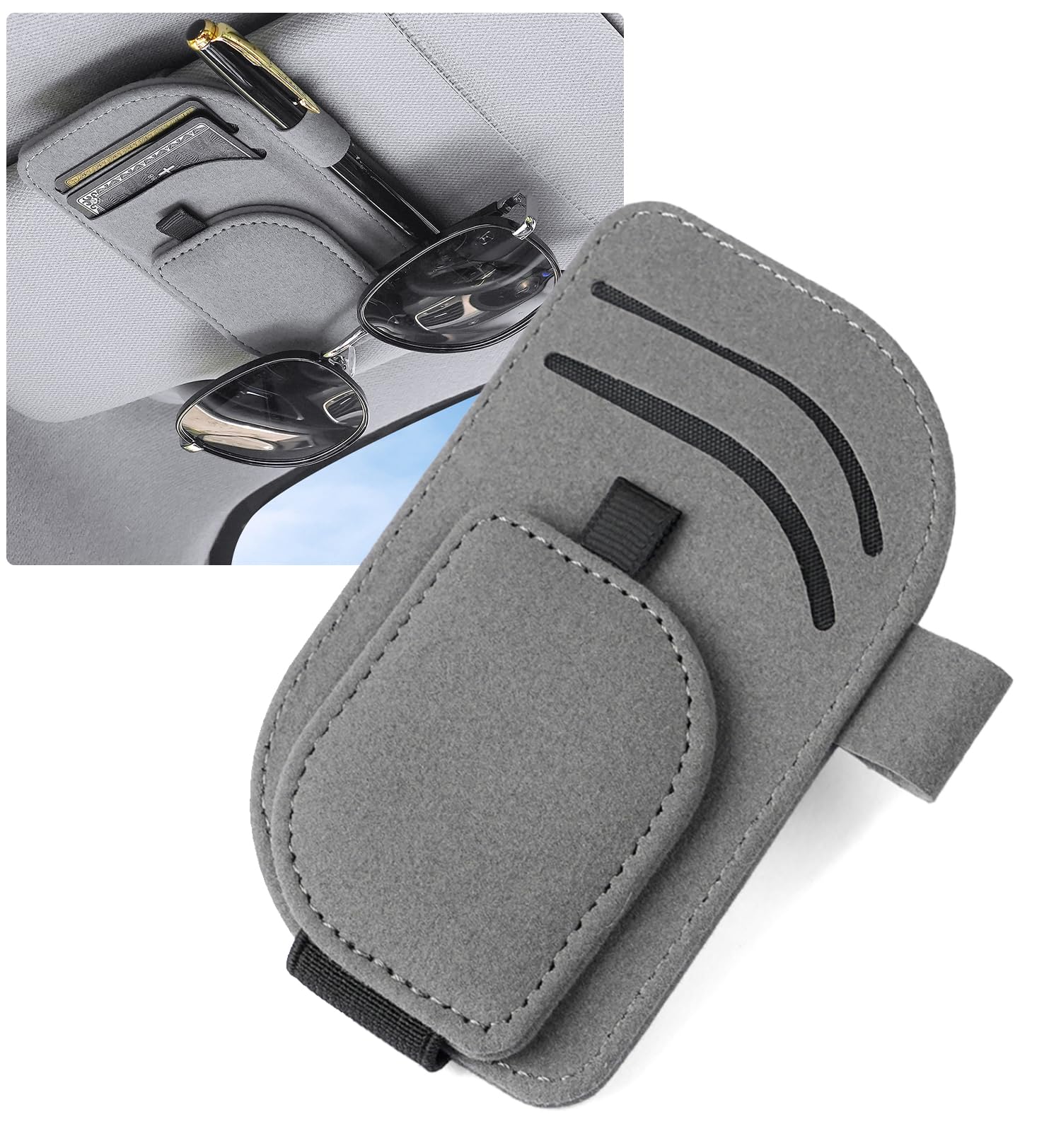 

Car Sunglass Holder for Sun Visor, Glasses Holder, 2 Card Storage & Pen Holder, серый