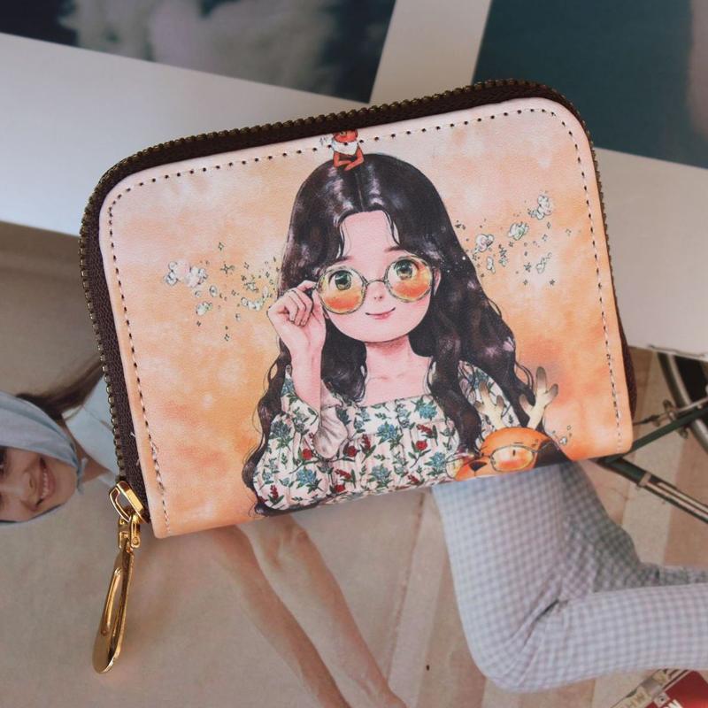 

New Cute Cartoon Girl Card Bag Zipper Organ Credit Card Holder PU Leather Students Small Purse Women s ID Business Card Wallet