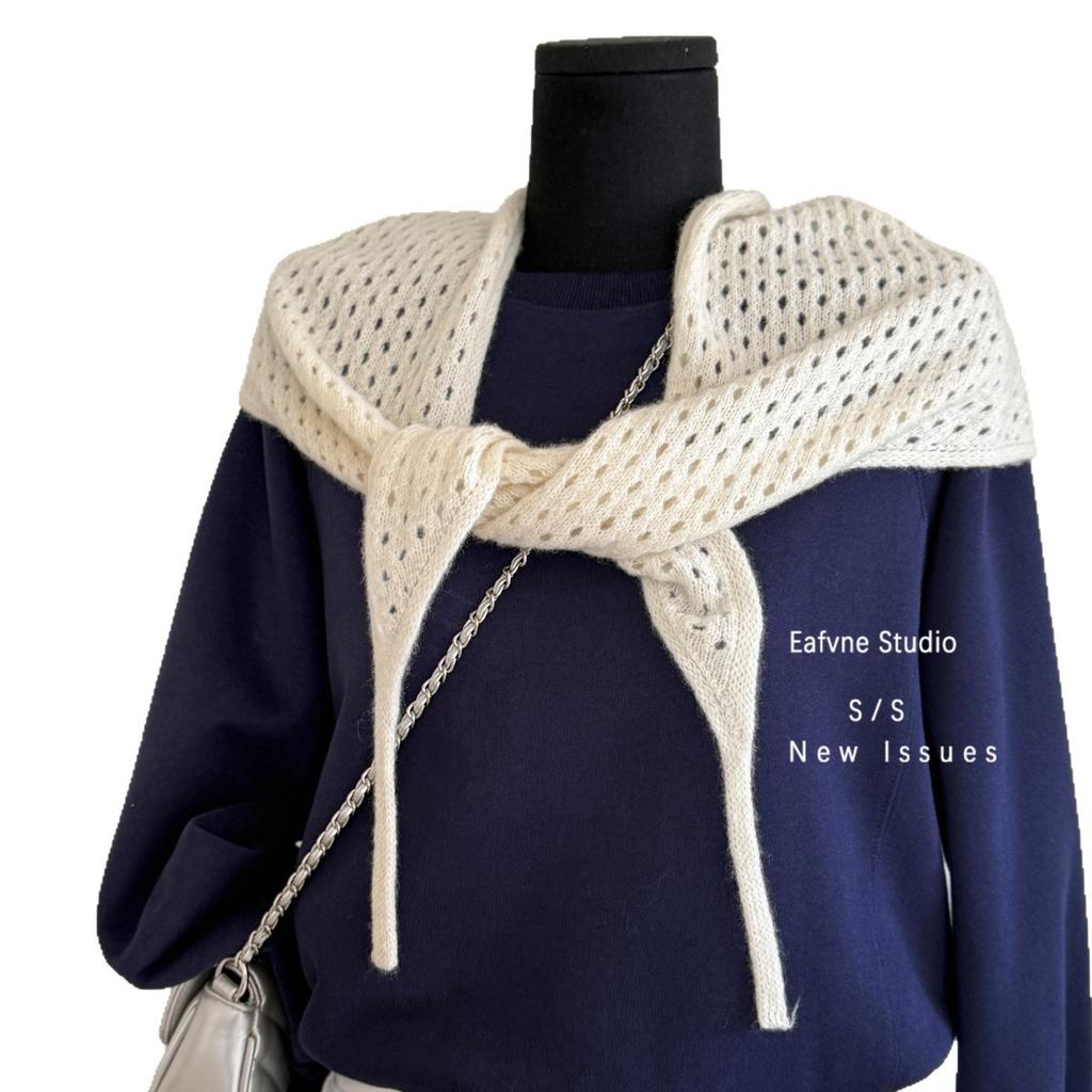 Solid Color Shawl Scarf Women's Warm Autumn and Winter Outerwear with Hollowed Out Knitted Fabric