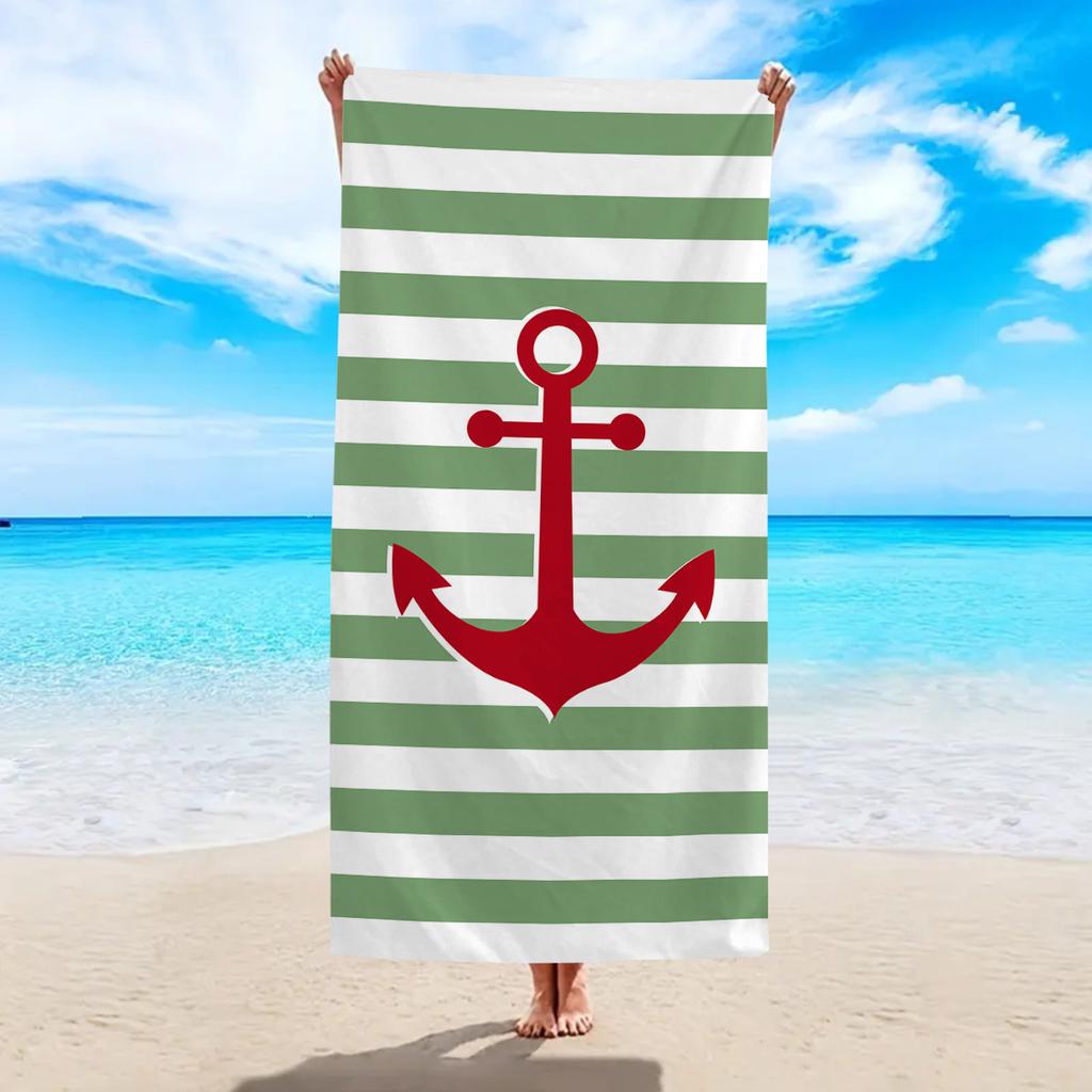 1pc Ultra-fine Fiber Colored Striped Boat Anchor Printed Beach Towel Suitable for Camping, Beach, Swimming Essential Beach Towel