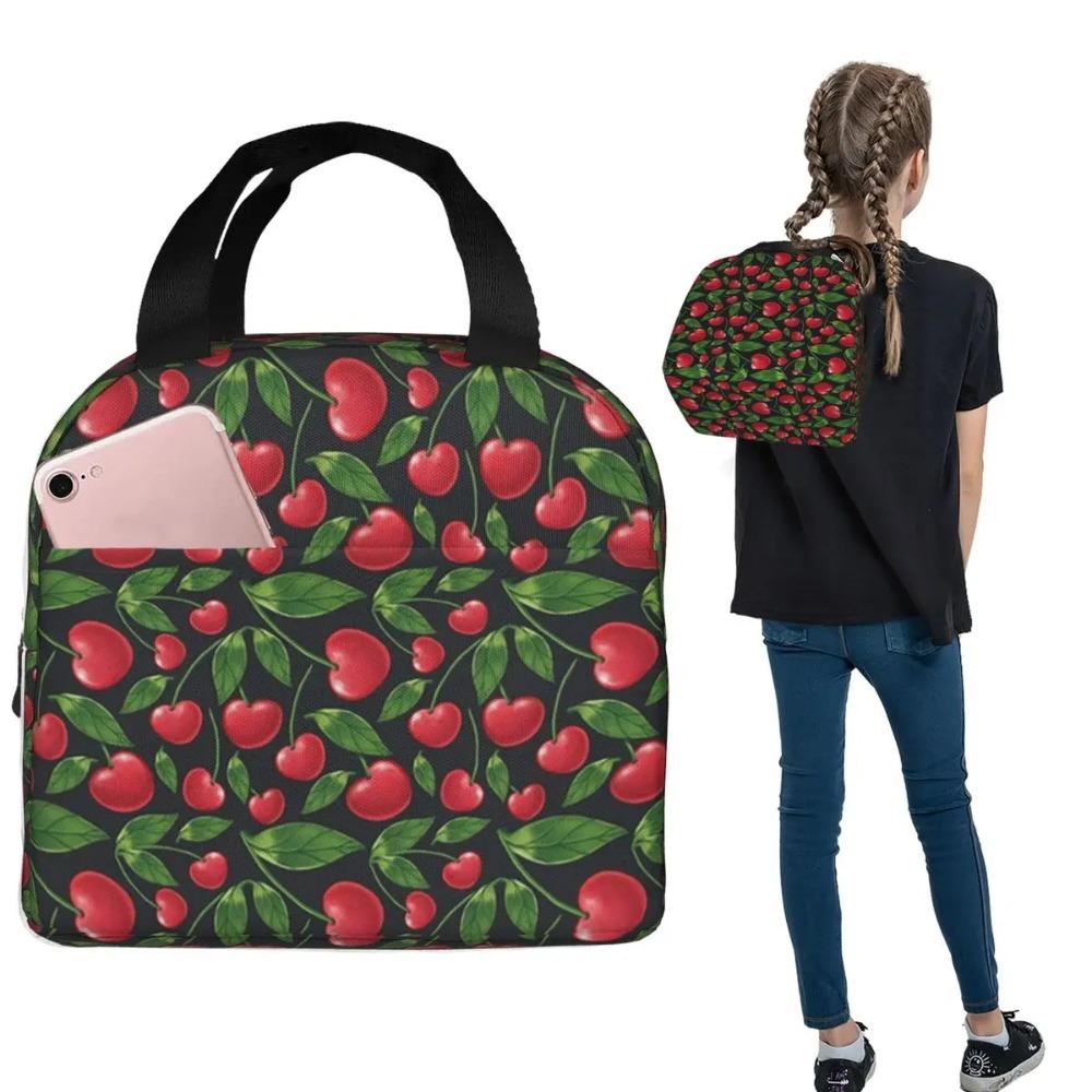 Cartoon Cherry Pattern Insulated Lunch Bag for Women Kids Portable Food Boxes Thermal Lunch Box Tote