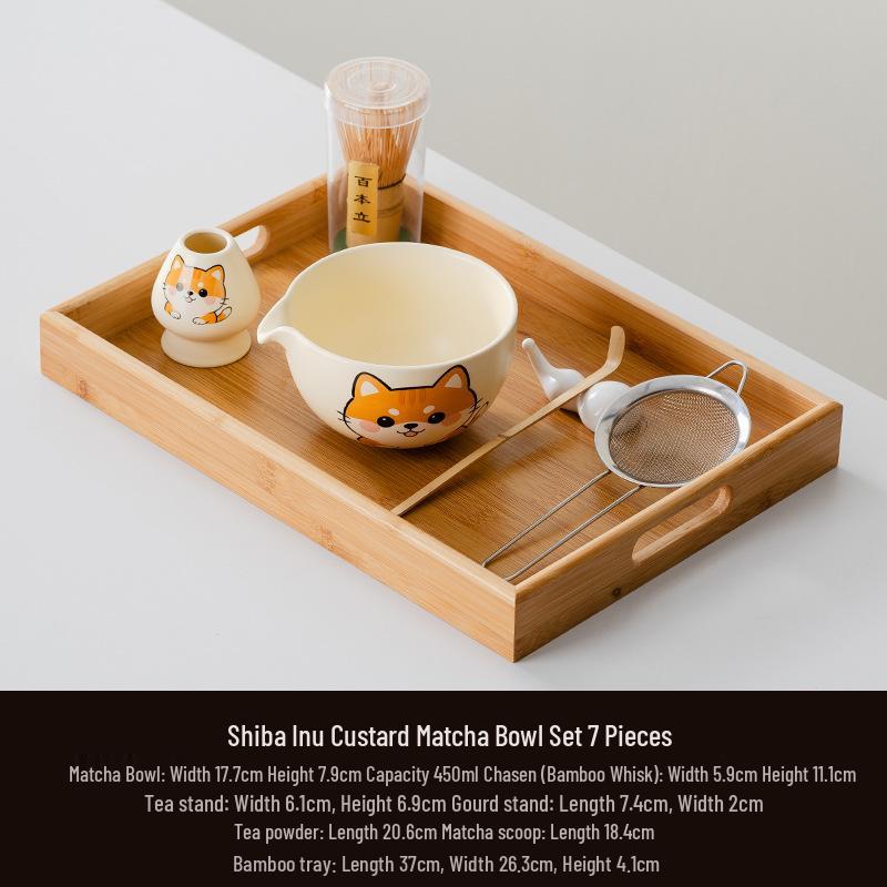 Japanese Song Dynasty Matcha Tea Ceremony Set: Ceramic Bowl, Cup, Bamboo Whisk, and Brush