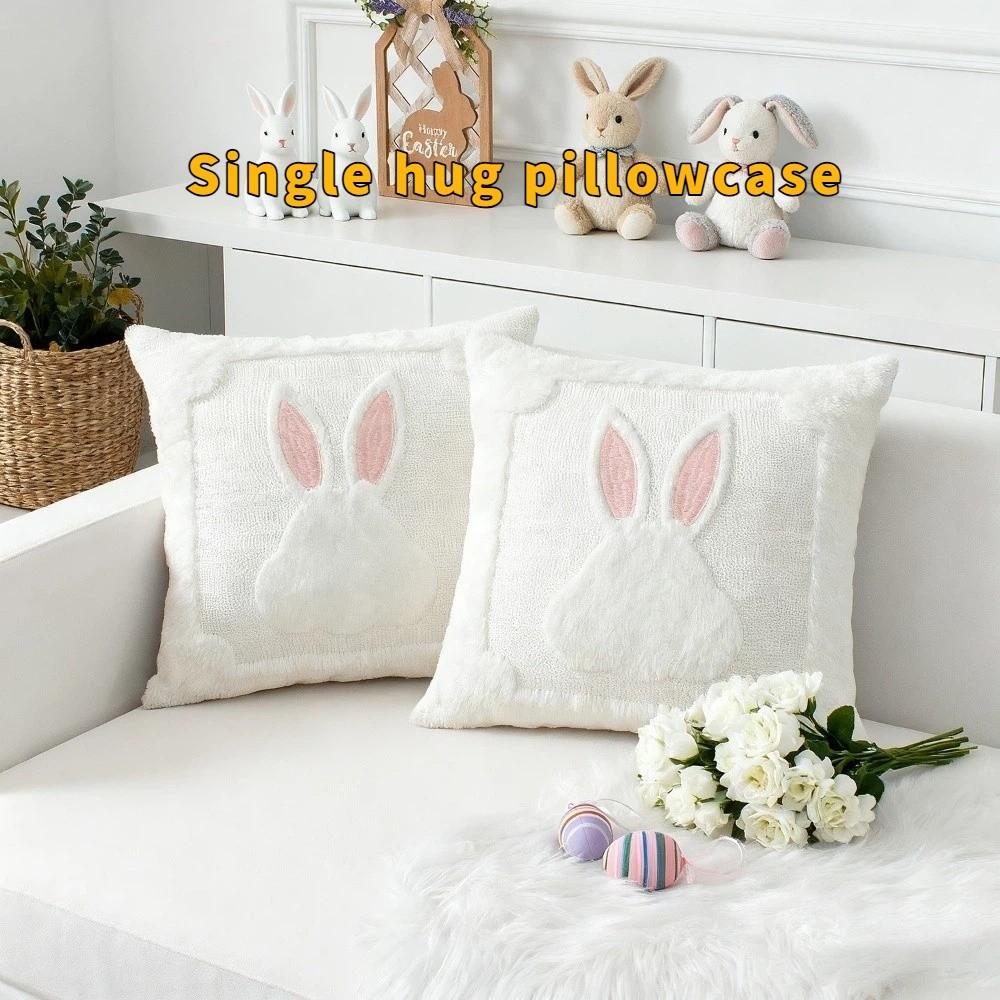 Cartoon Easter Bunny Pillow Cover Soft Rabbit Pattern Pillowcase Throw Pillow Cover  Easter Party