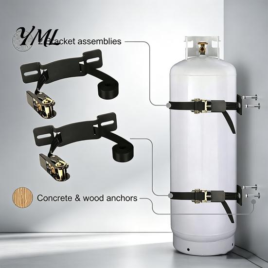 RV Propane Tank Mount Holder, Heavy Duty Steel Wall Mounted Gas Bottle Fixing Bracket, Cylinder Rack Adjustable Ratchet Strap And Screws Holder