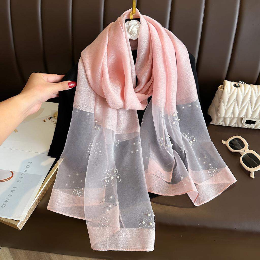 Eleganter Strass Luxus Seidenschal Perle Weich Schmetterling Hijab Schals Foulard Groß Glänzend Spitzenschal Weiblich