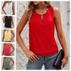 Color Spot, European and American Women's Clothing Fashion Buckle U-neck Solid Color Sleeveless Vest T-shirt Loose Type